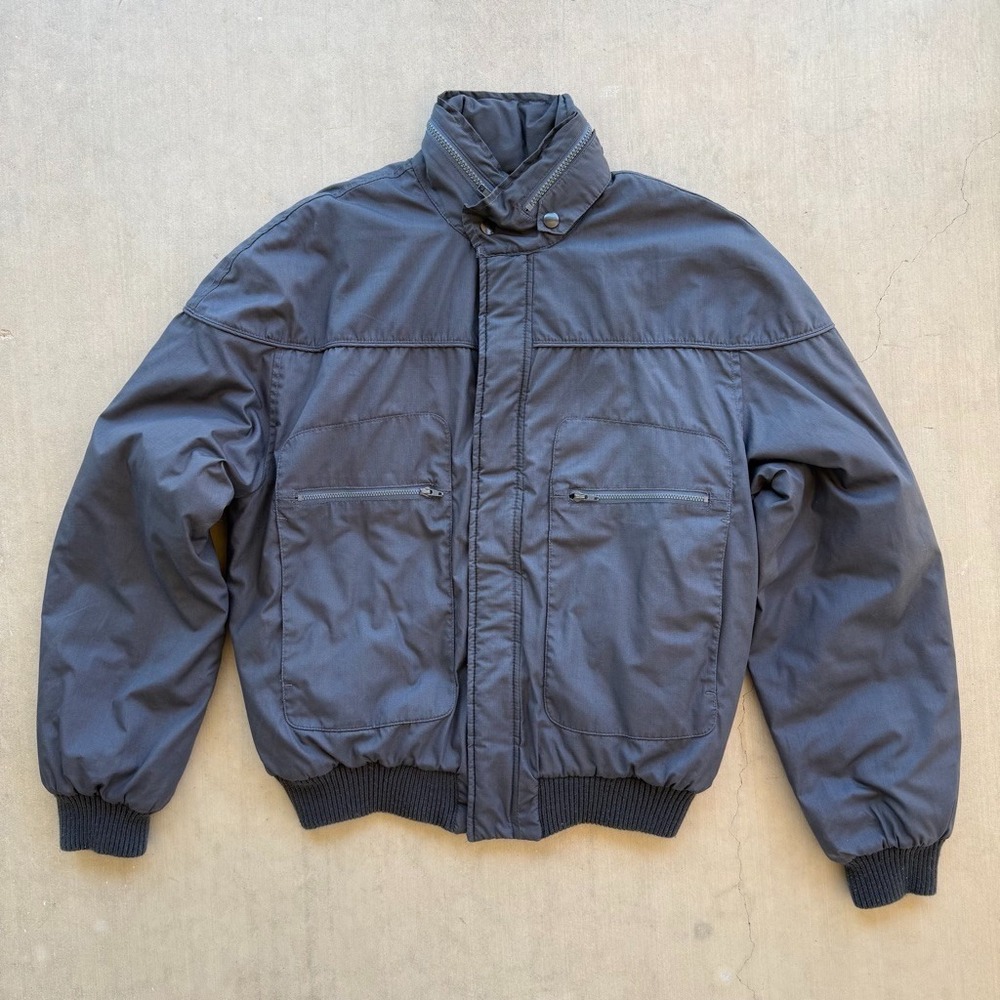 Vintage Sears Outerwear Bomber Jacket Mens M Gray Puffer Coat 80s Utility Zip‎